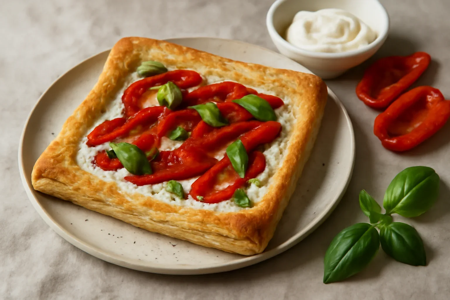 Foietaj cu crema de branza si ardei capia