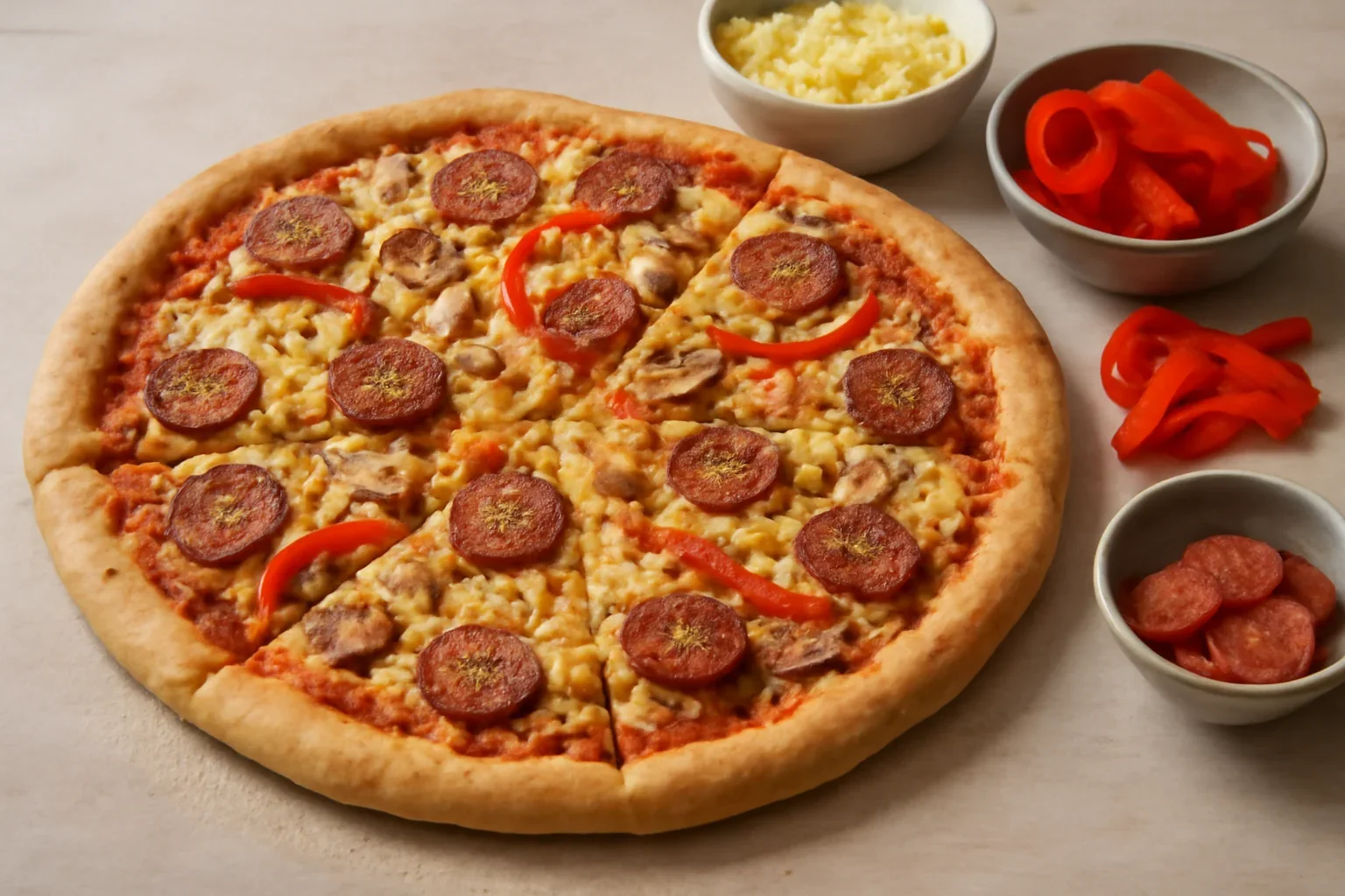 Pizza cu carnati picanti si ardei