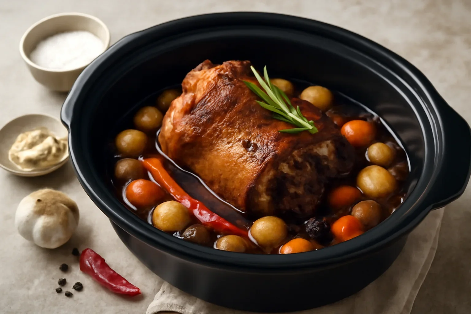 Ciolan de porc cu bere si legume la slowcooker