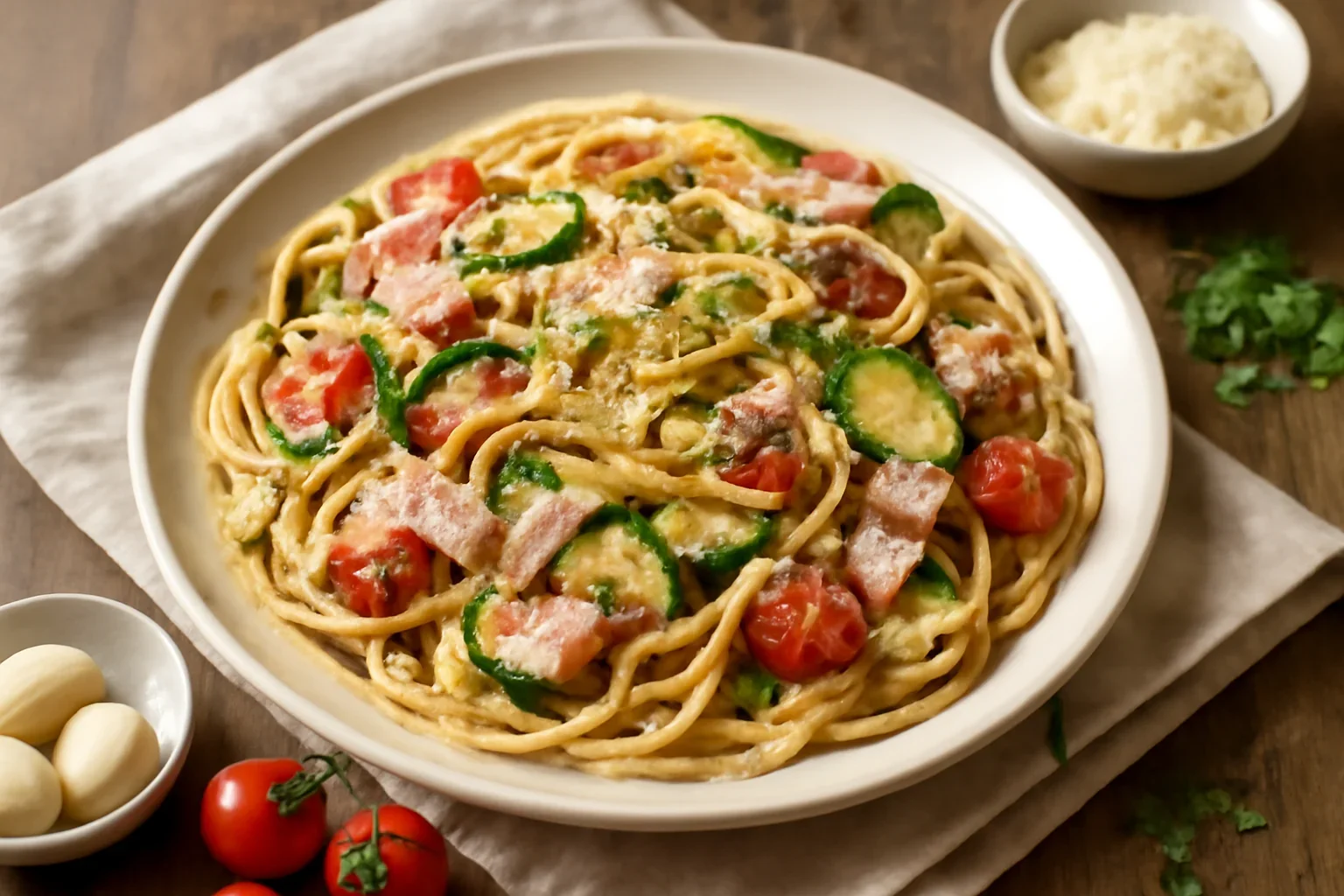 Carbonara cu șuncă și dovlecel