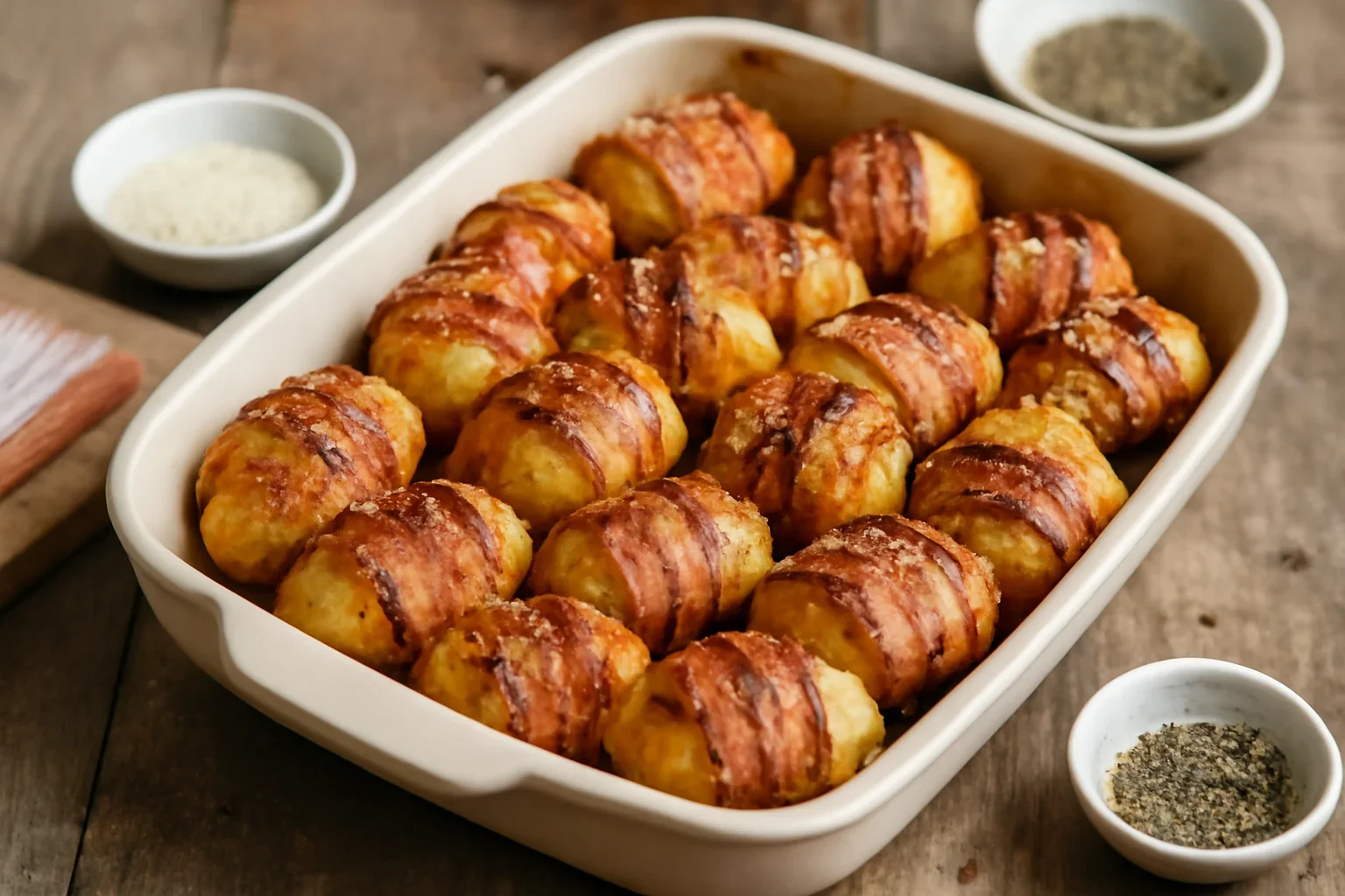 Cartofi înveliți în bacon, cu usturoi, rumeniți la cuptor – rețeta de garnitură delicioasă de cartofi copți