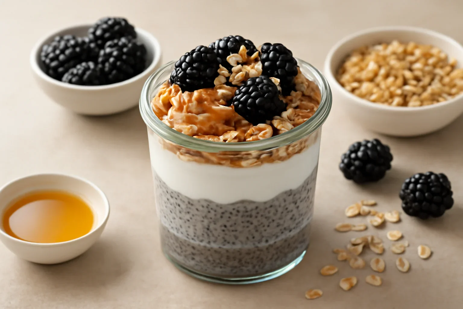 Parfait de chia cu mure și granola