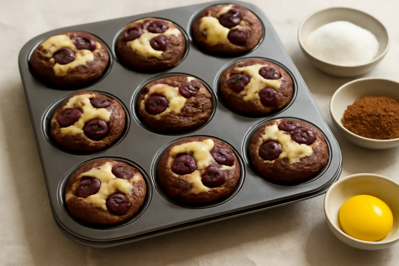 Muffins cu crema de branza si visine