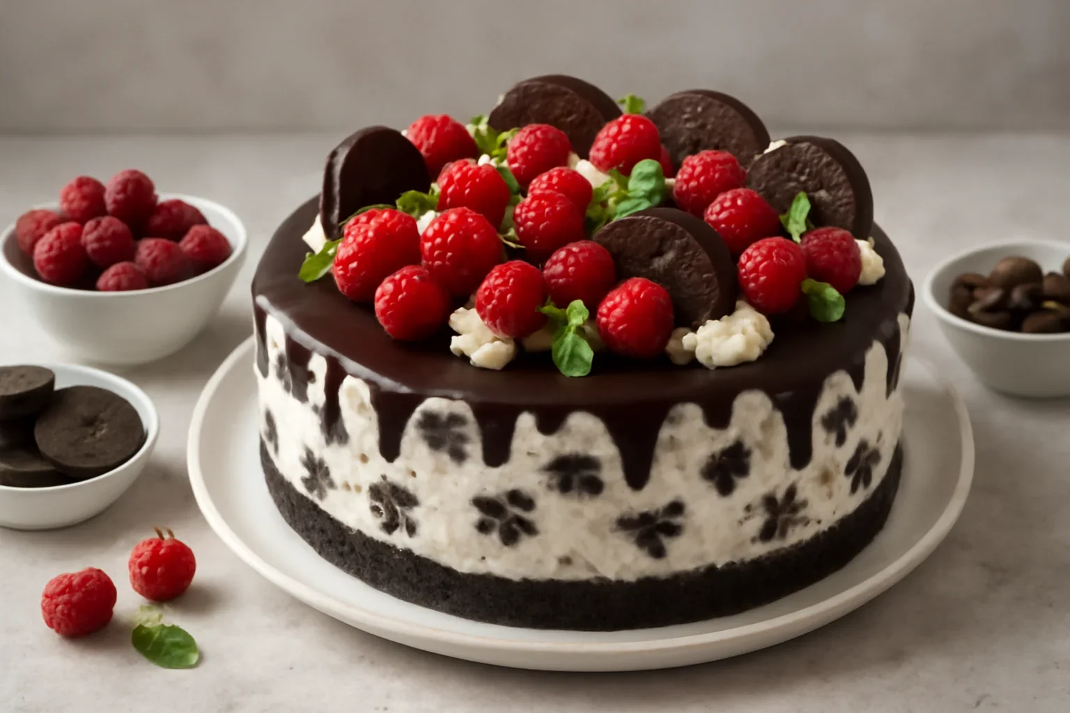 Cheesecake Oreo cu zmeură și ciocolată, fără coacere – Tort Hanna