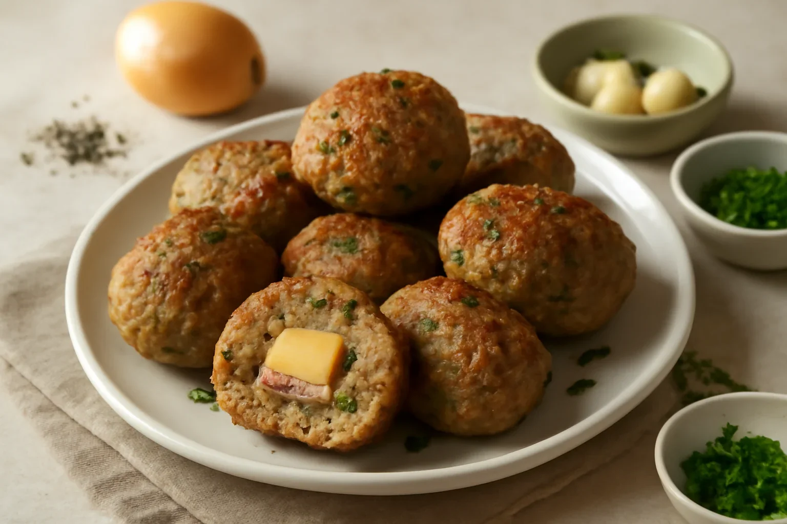 Chiftele umplute cu afumatura si cascaval, un antreu delicios