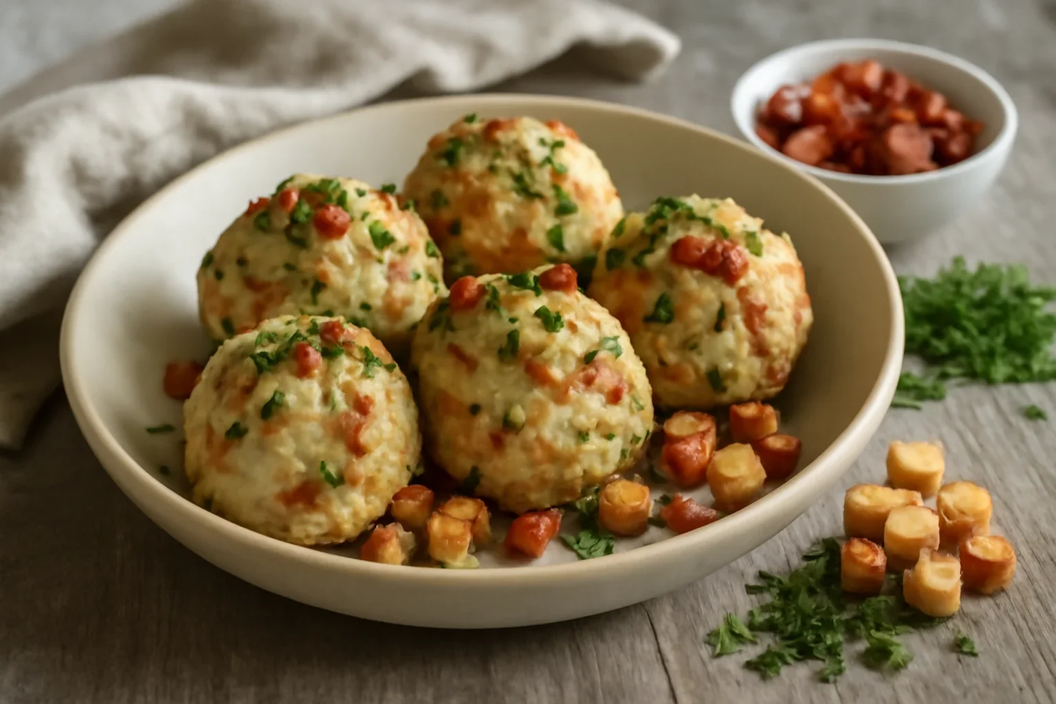 Găluște tiroleze cu bacon și crutoane de pâine – rețeta de Tiroler Knödel