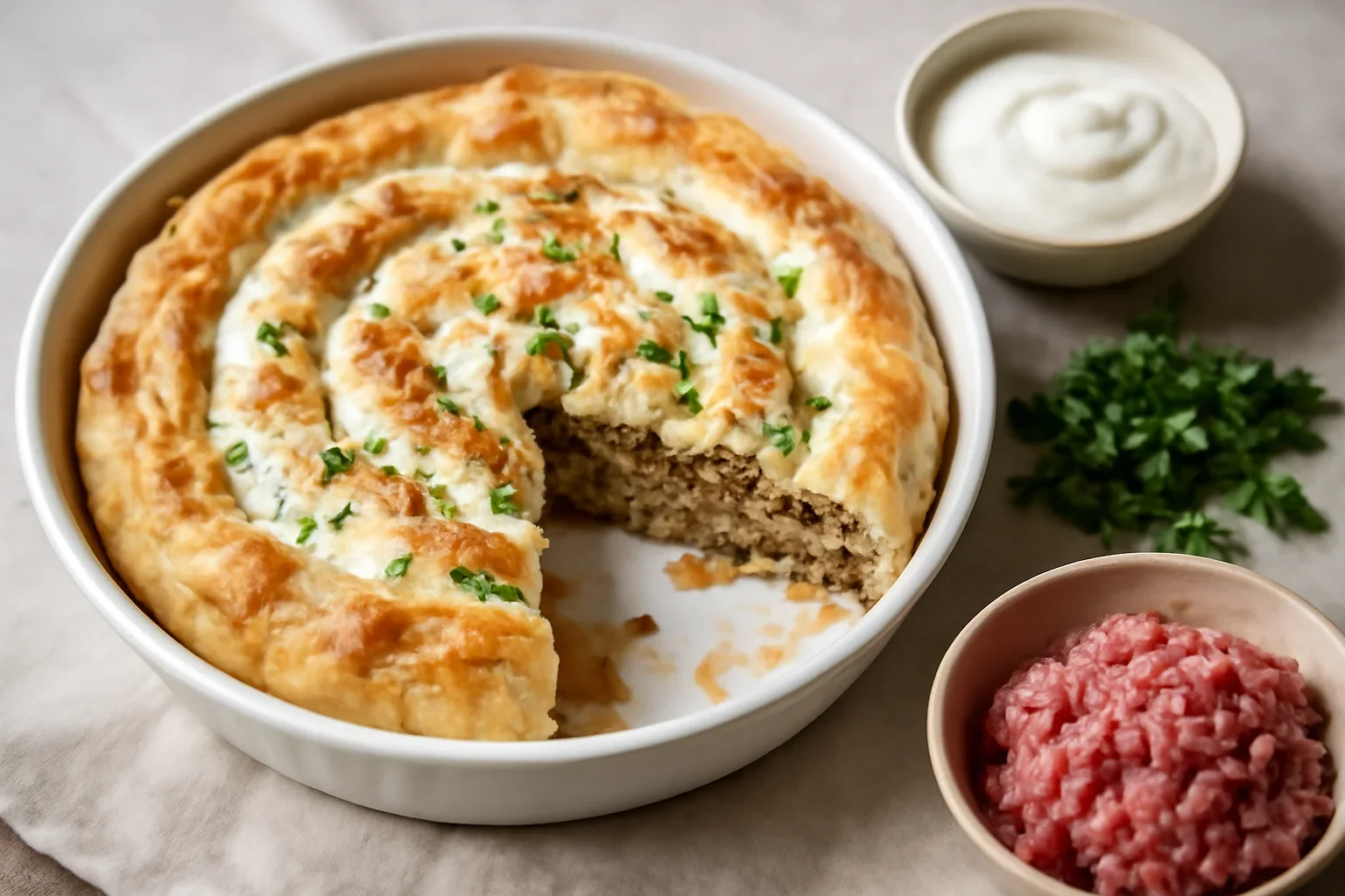 Plăcintă cu carne tocată și ceapă – plăcintă dobrogeană sau burek cu carne
