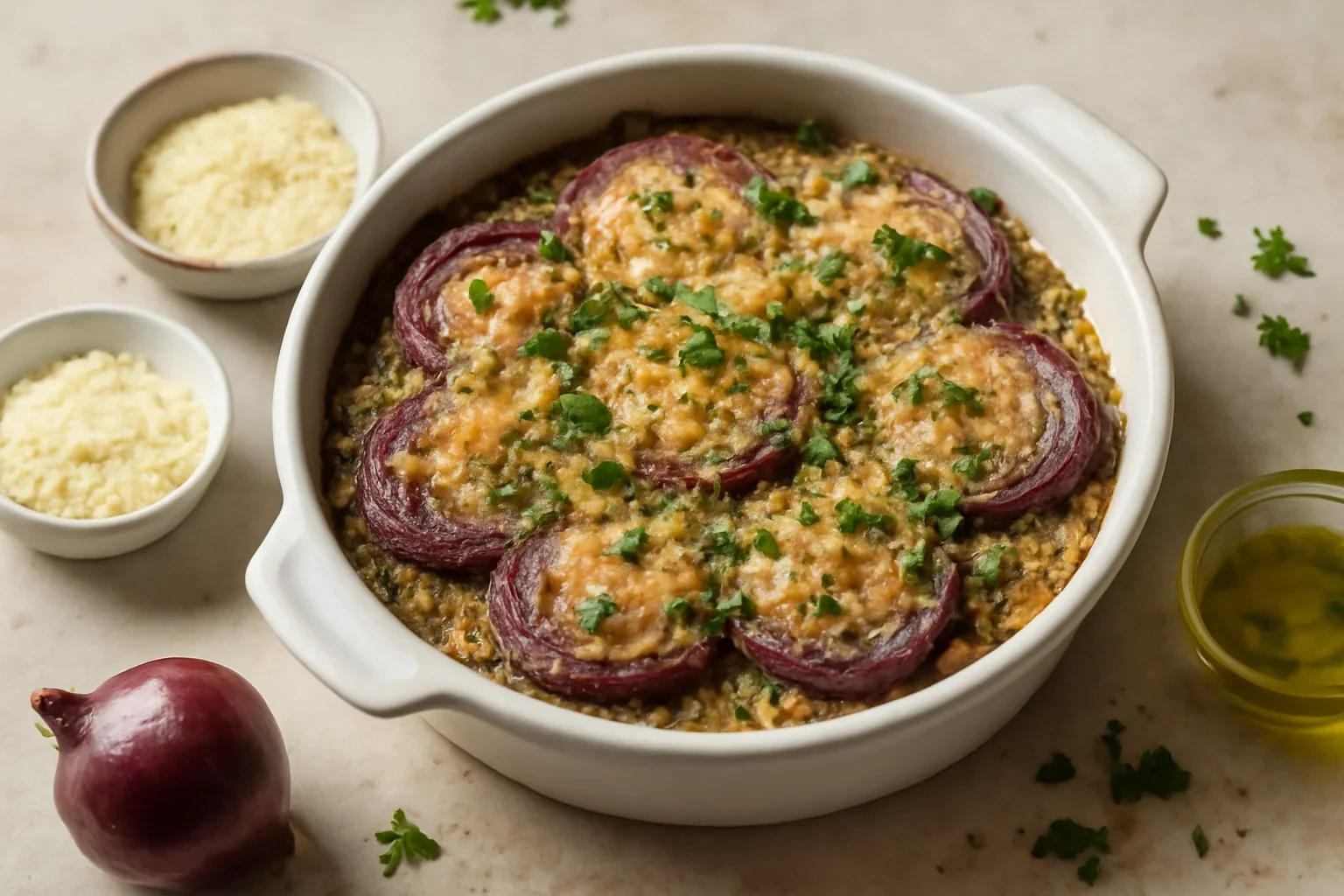 Ceapa gratinata cu pesmet si cascaval