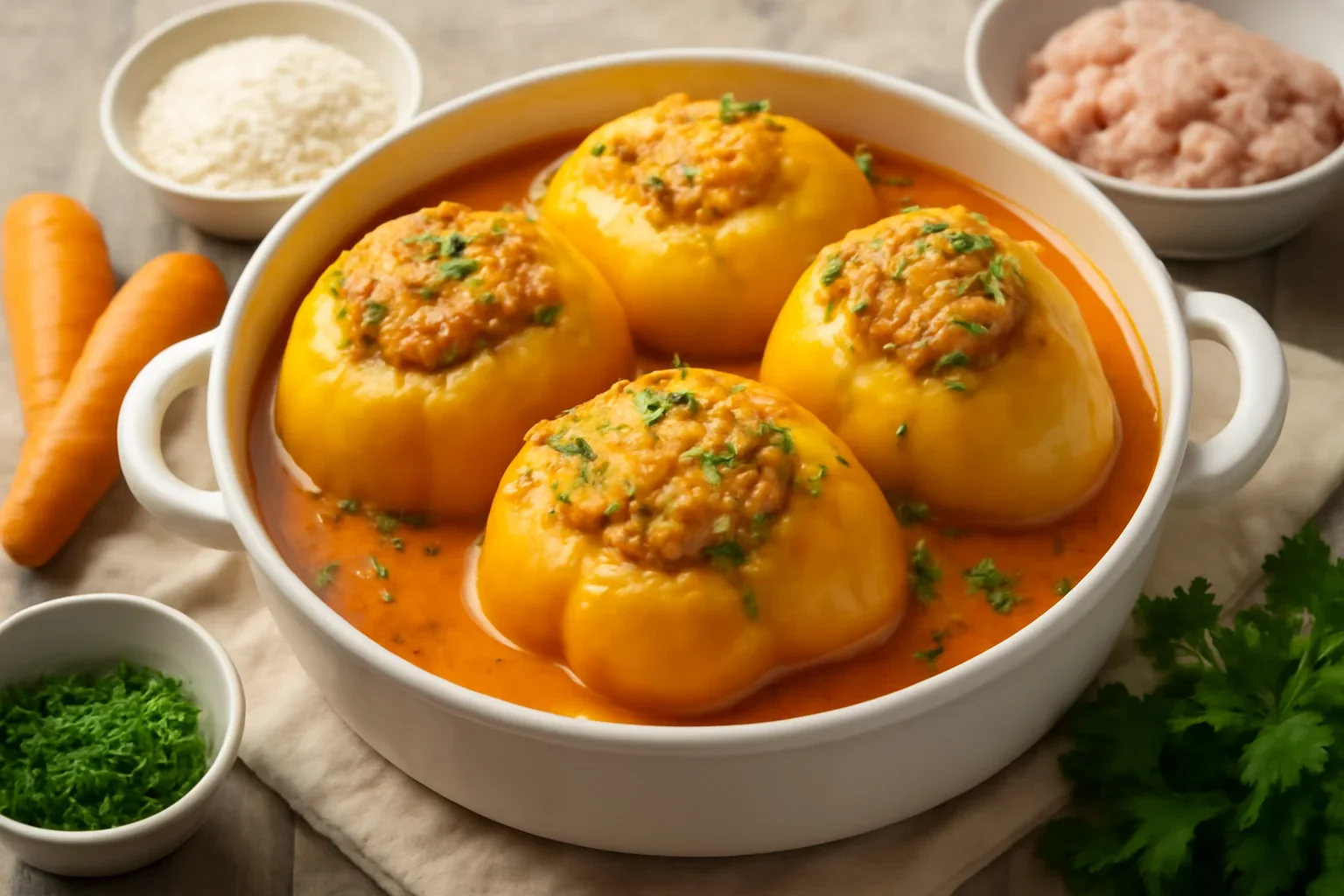 Ardei umpluti cu carne tocata de pui si orez, reteta pas cu pas