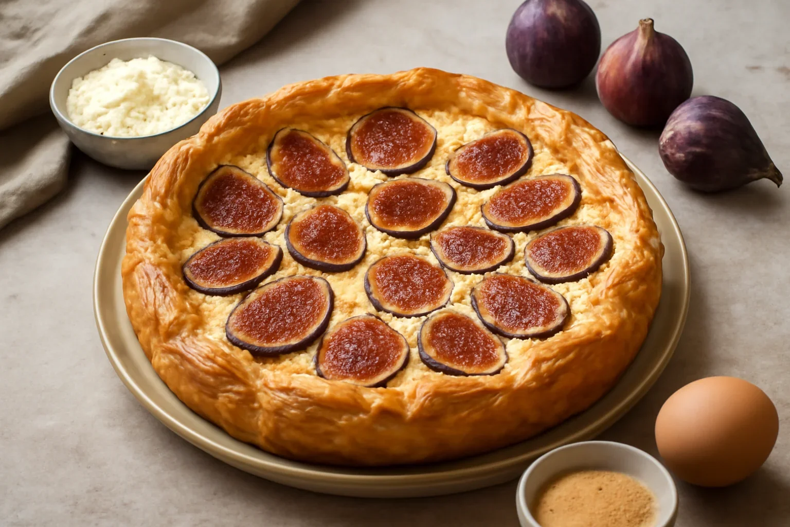 Tarta din foietaj cu branza dulce sau urda si smochine