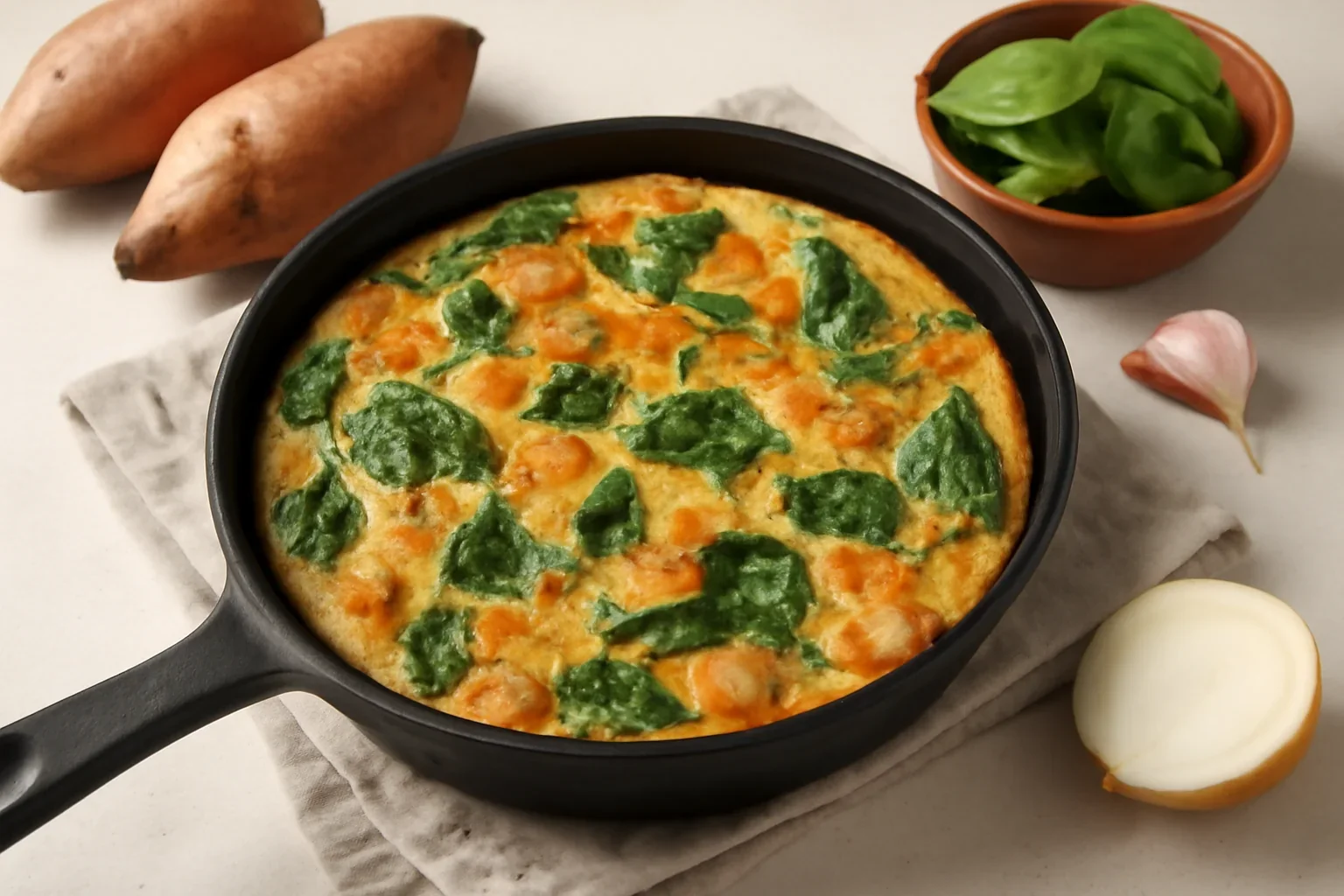 Tortilla cu cartofi dulci și spanac