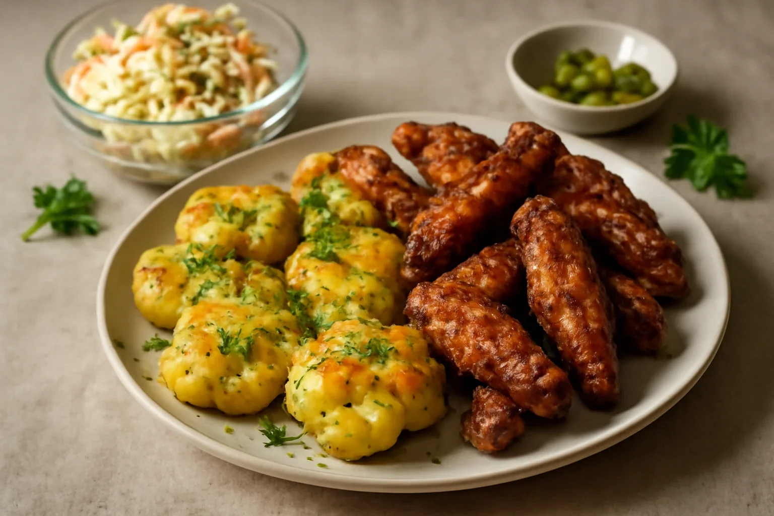 Smashed potatoes și aripioare crocante