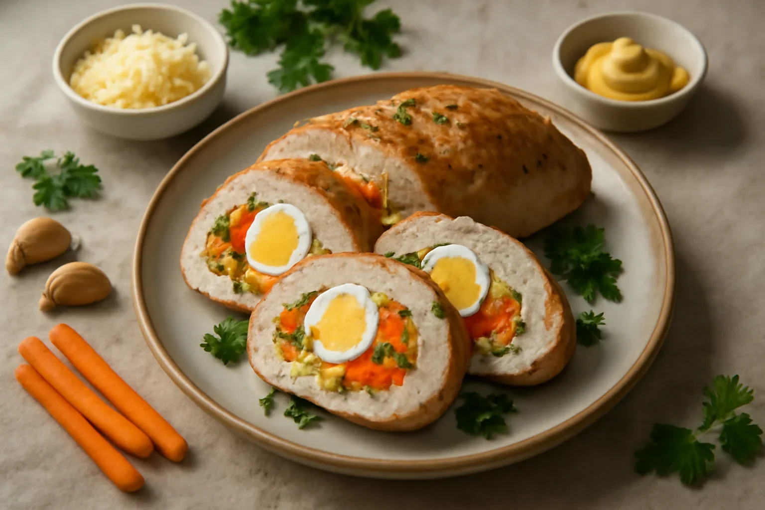 Rulada din piept de pui cu legume si oua