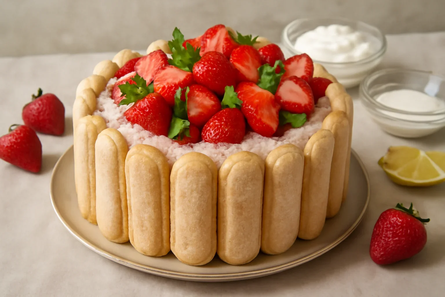 Tort Șarlotă de Căpșuni – rețeta de Charlotte russe de primăvară
