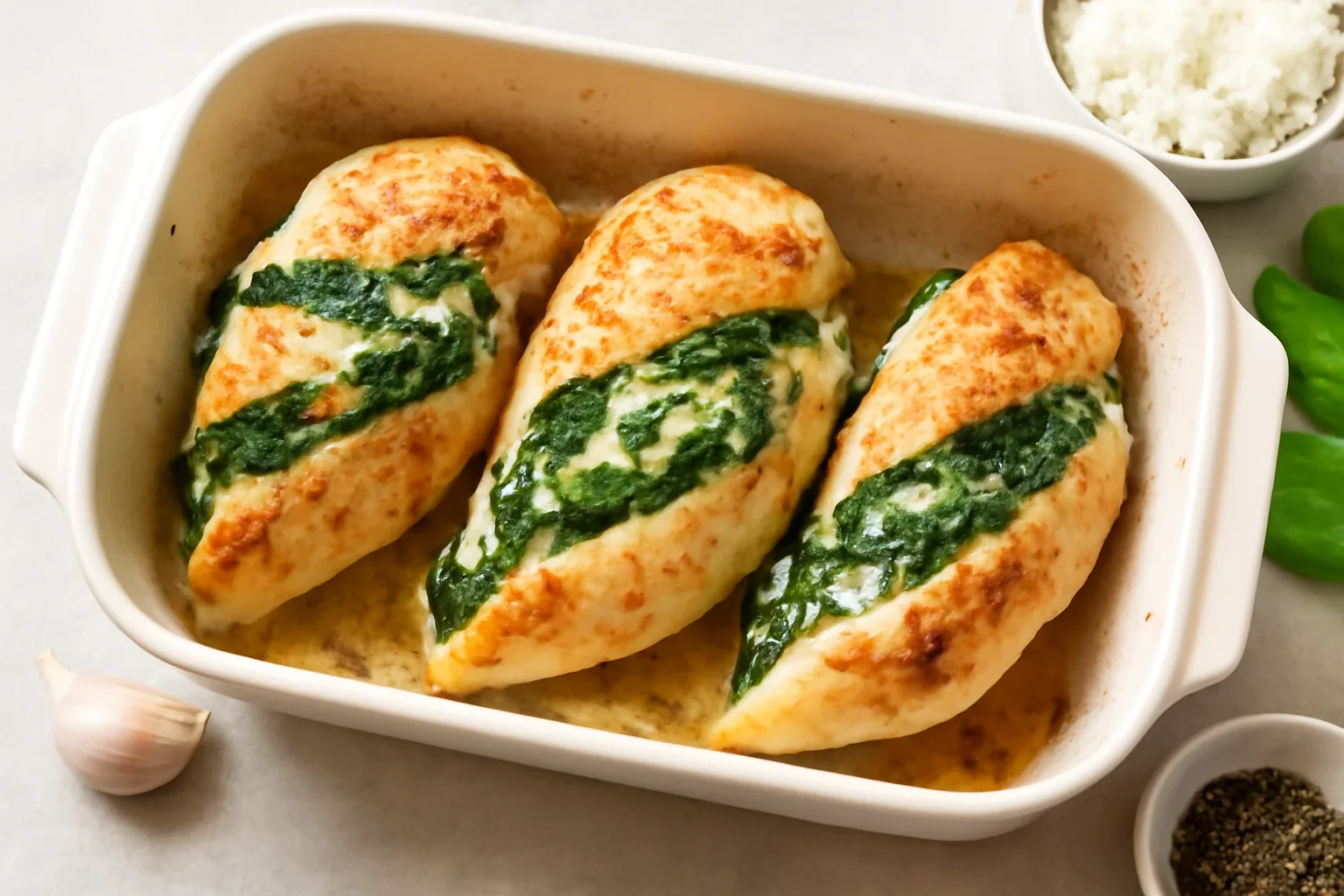 Piept de pui cu ricotta si spanac – la cuptor