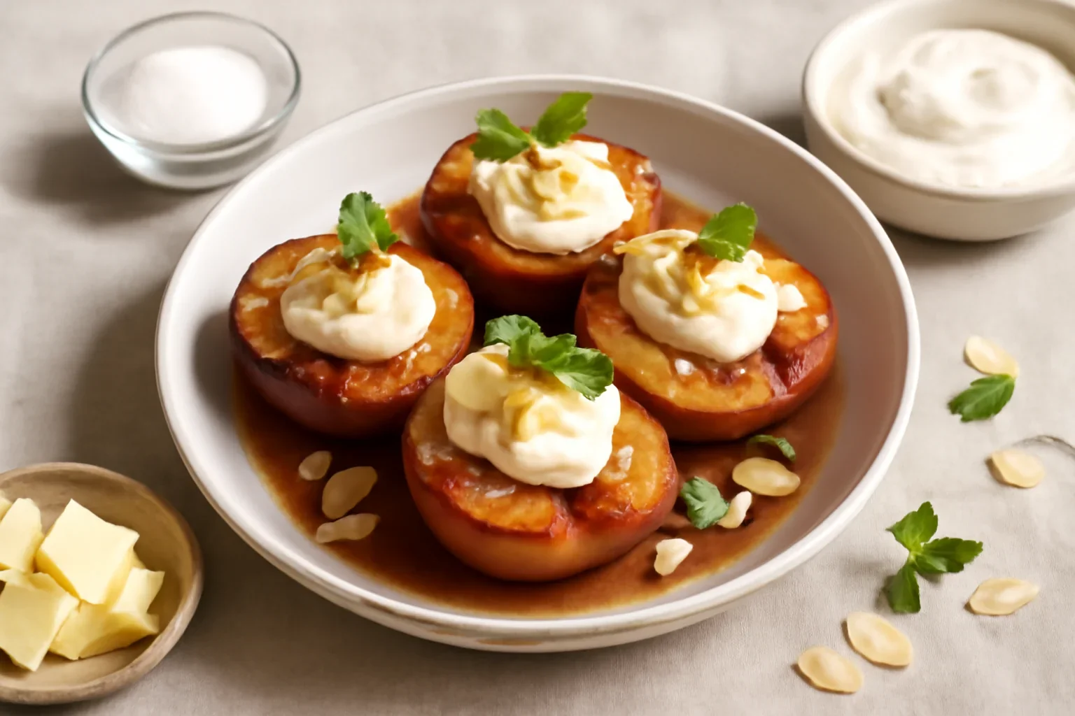 Desert din nectarine caramelizate