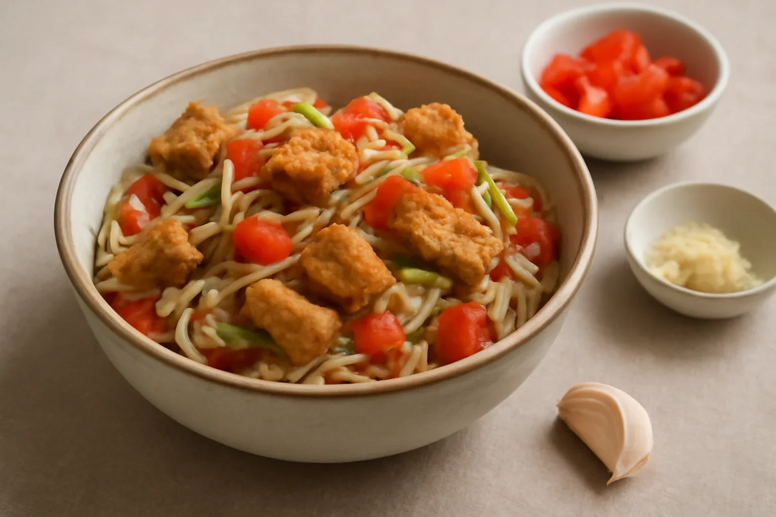 Amestec de legume cu soia și tăiței de orez
