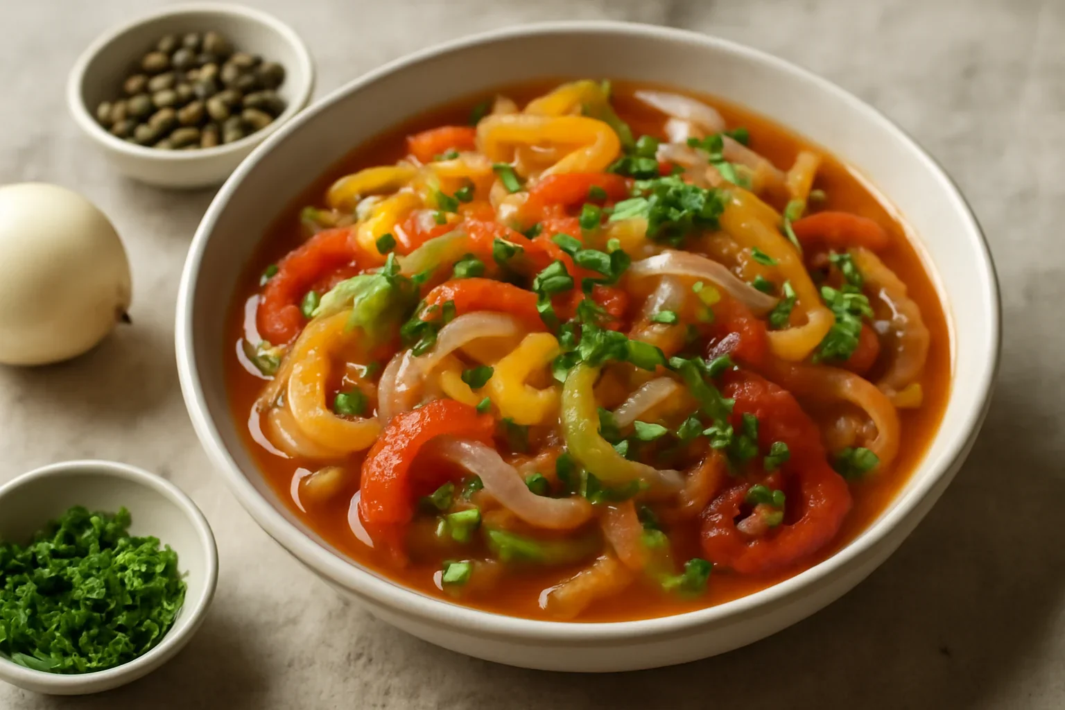 Salata de ardei cu ceapa si capere, peperonata