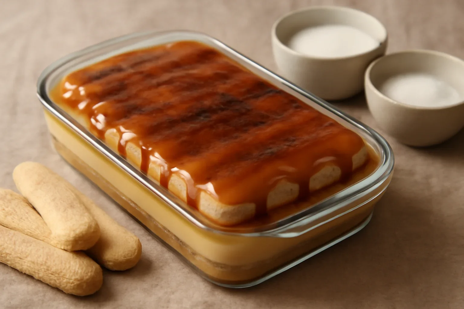 Prajitura cu piscoturi si crema caramel