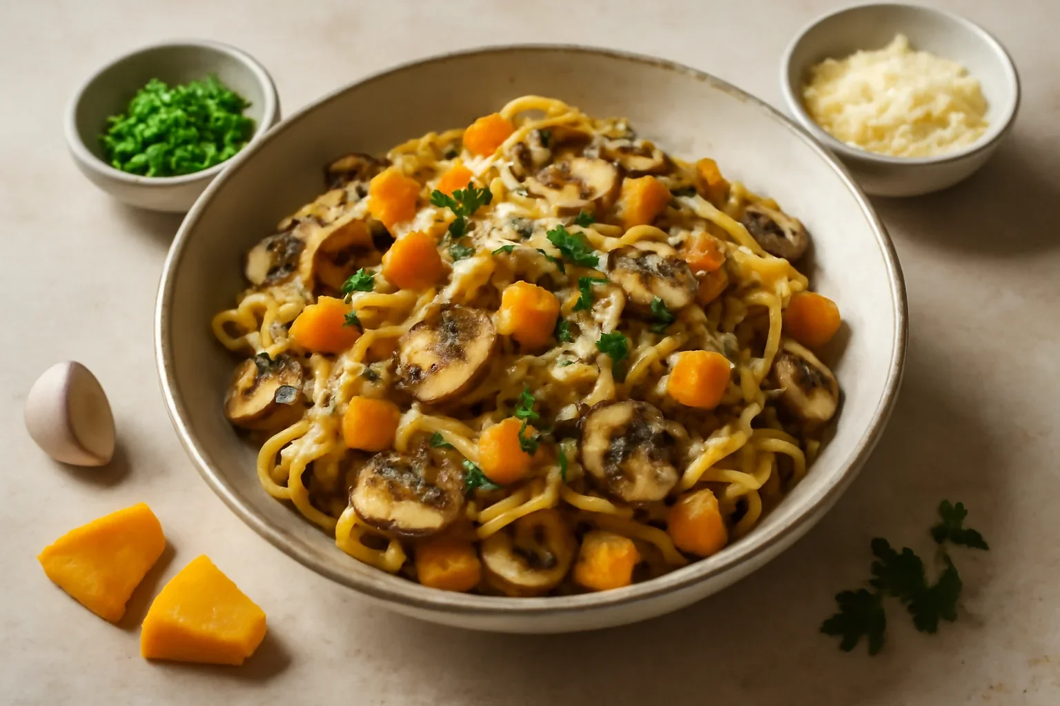 Tagliatelle cu dovleac si ciuperci