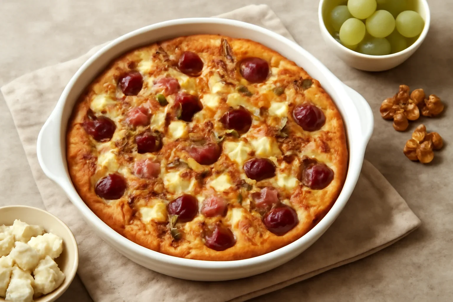 Clafoutis sărat cu feta și șuncă