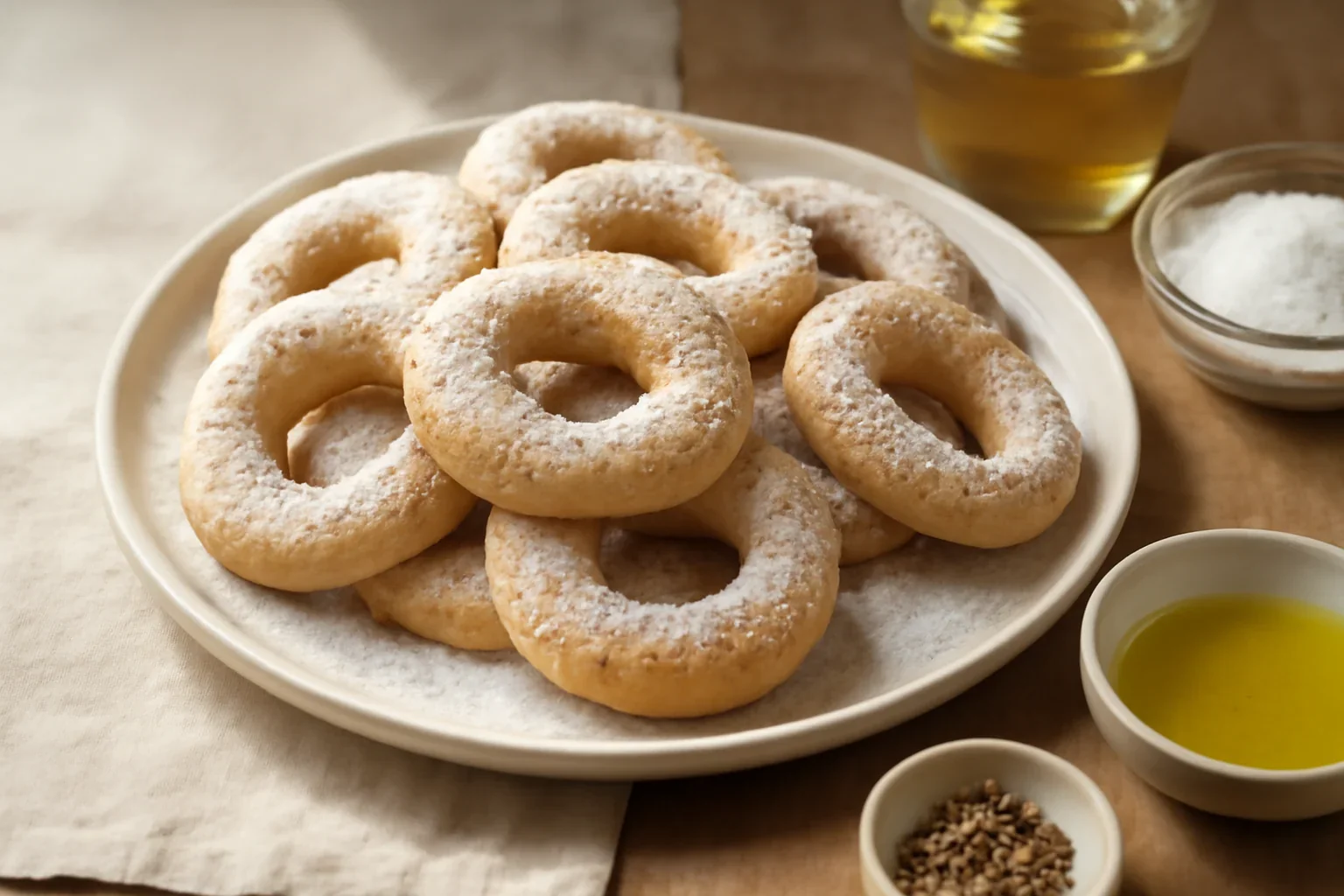 Covrigei dulci, fragezi, cu vin si ulei de masline