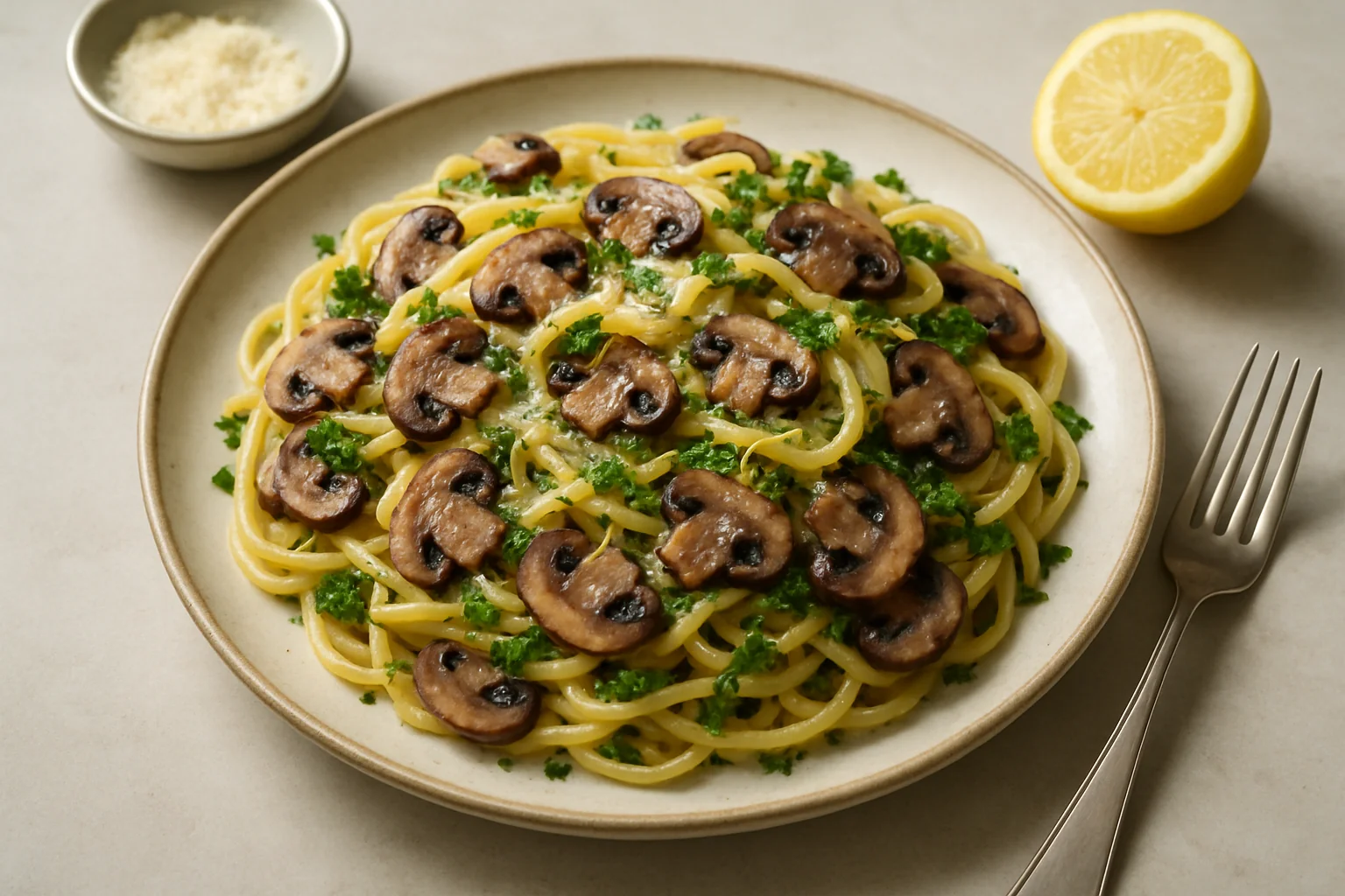 Linguine cu ciuperci și lămâie
