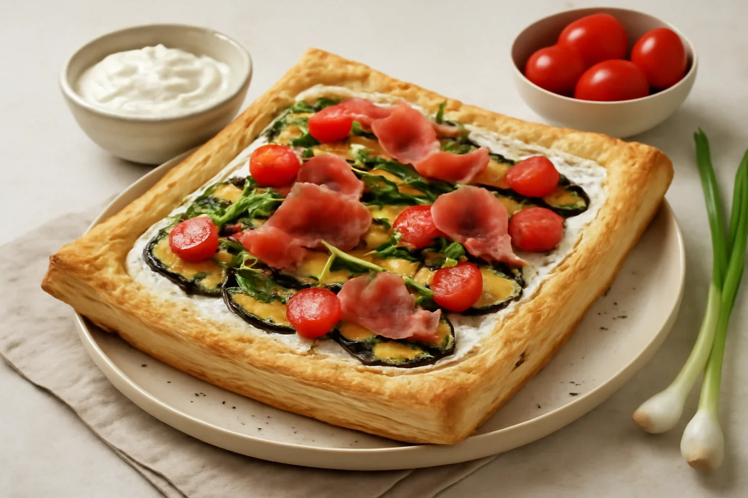 Aperitiv din aluat foietaj si crema de branza