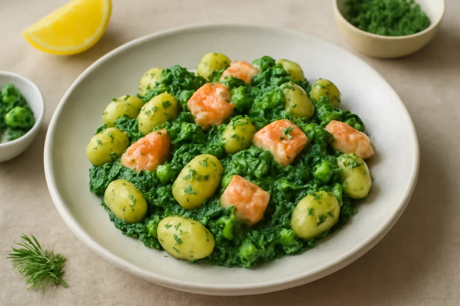 Gnocchi cu spanac și somon
