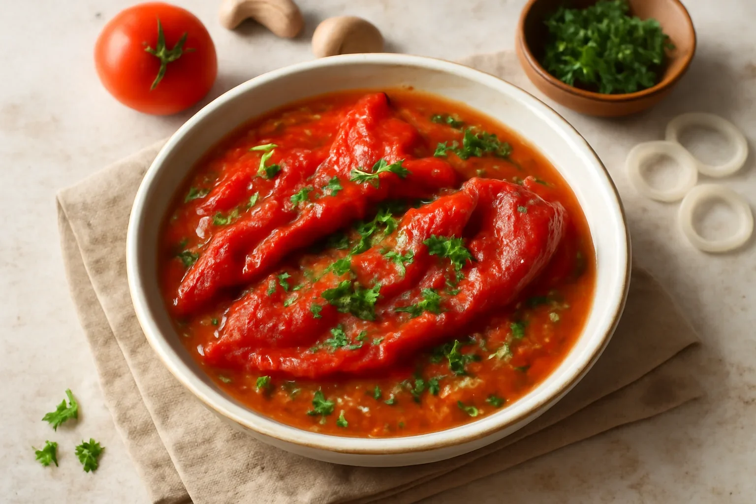 Mâncare de ardei copți cu usturoi și roșii – rețeta de post (vegană)