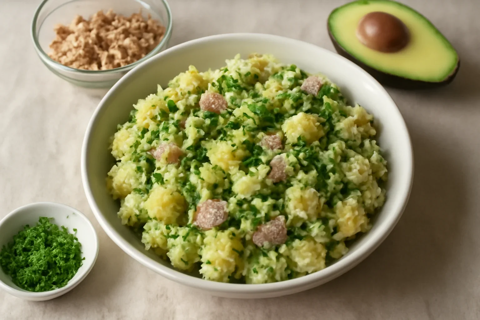 Cartofi cu avocado si ton