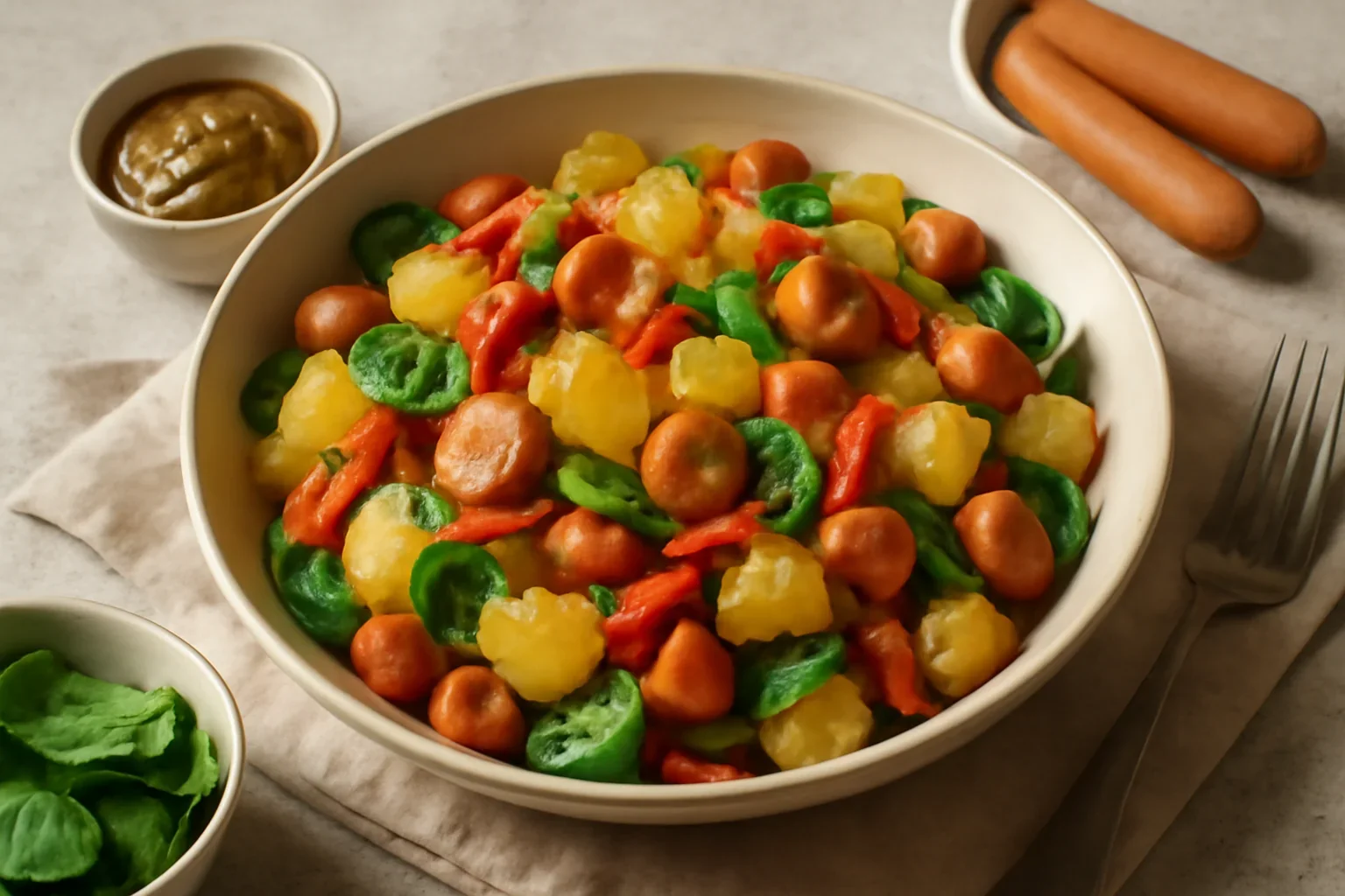 Salata calda de cartofi cu crenvursti