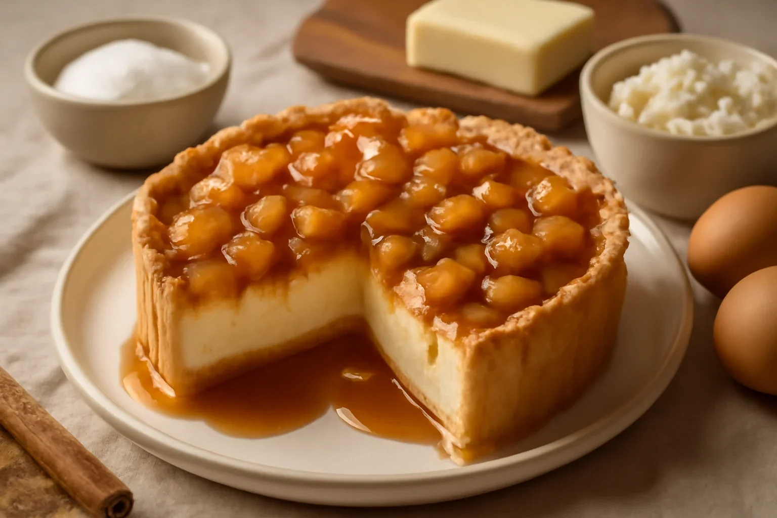 Prajitura cu branza dulce si mere caramelizate