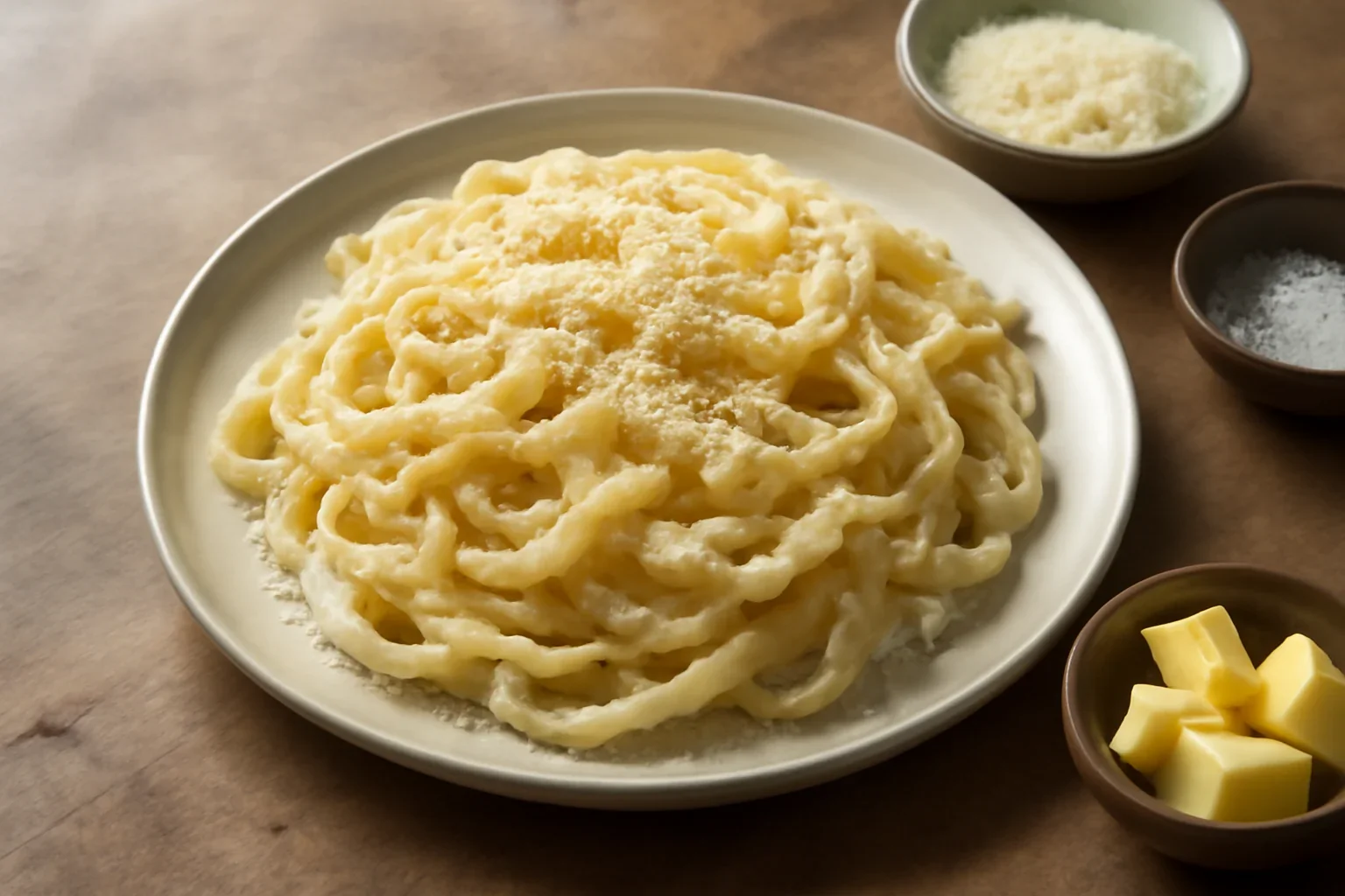 Fettuccine Alfredo cu unt si parmezan