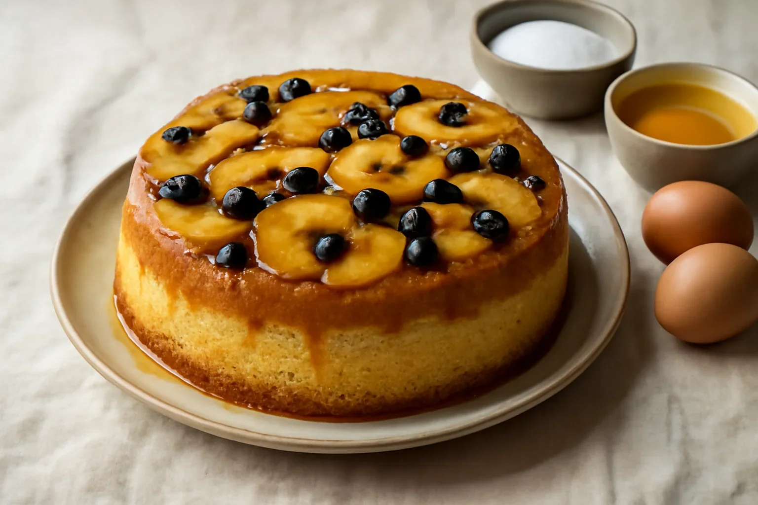 Tort de zahăr ars cu măr caramelizat și afine