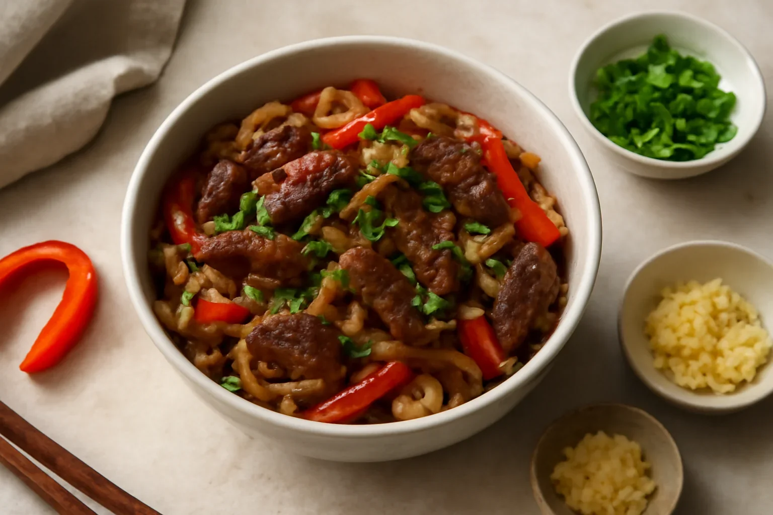 Tăieței de orez cu carne de vită