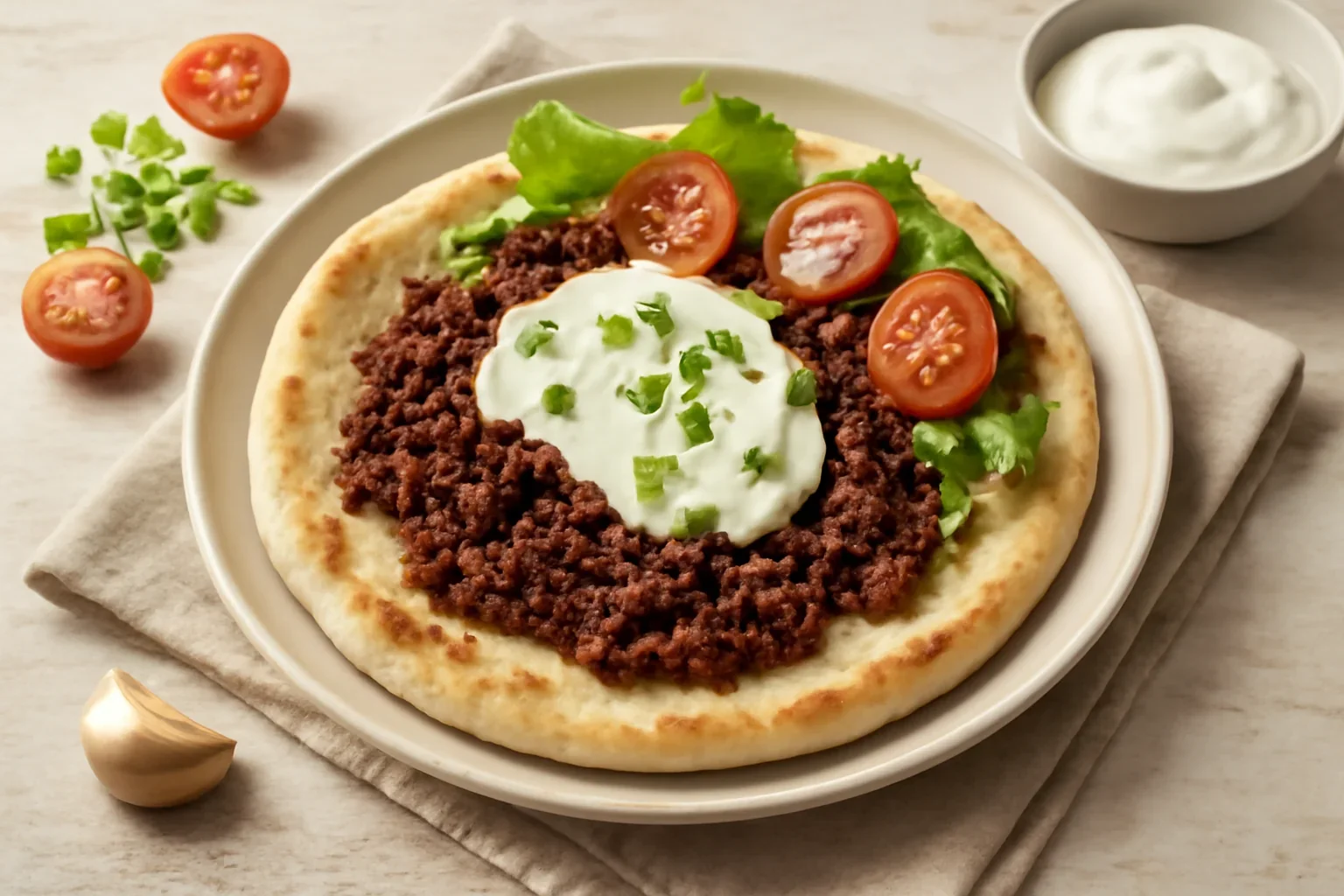 Lipie cu carne tocata si sos de iaurt