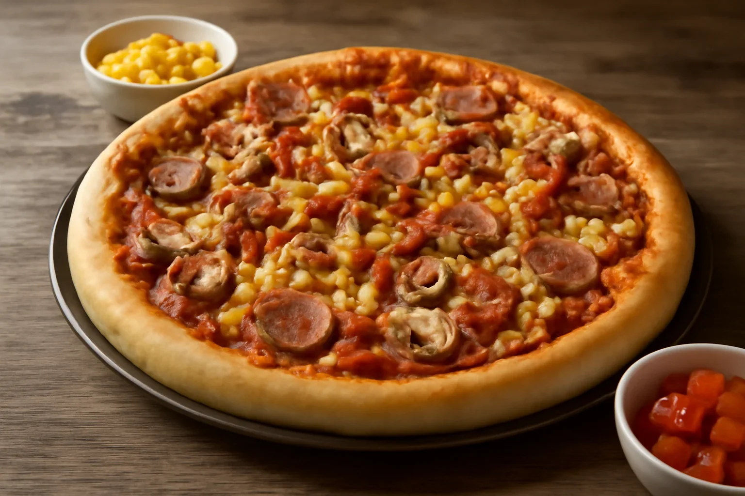 Pizza cu blat pufos cu „de toate” – pizza de casa