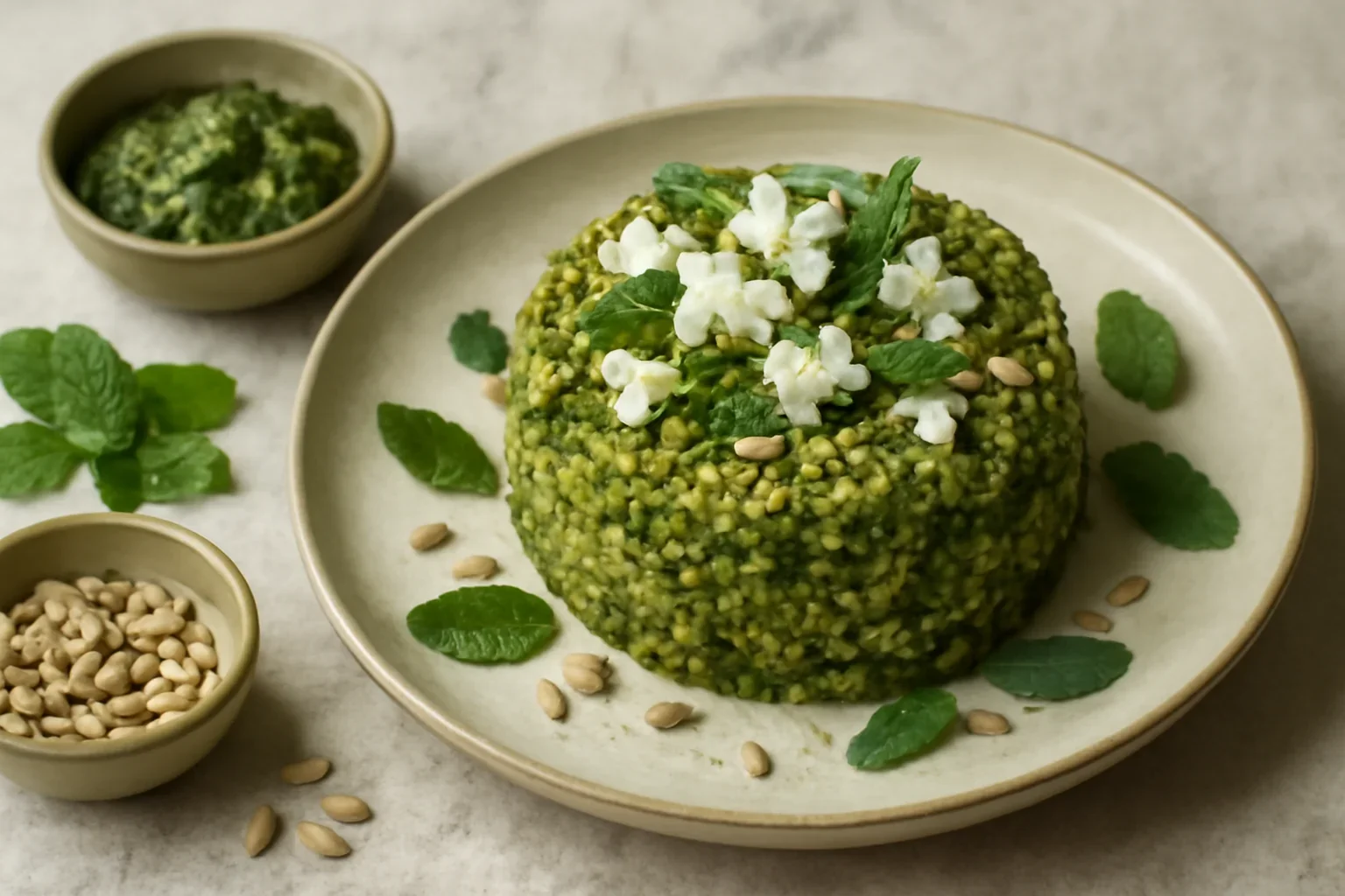 Mei cu pesto, mentă și brânză de capră