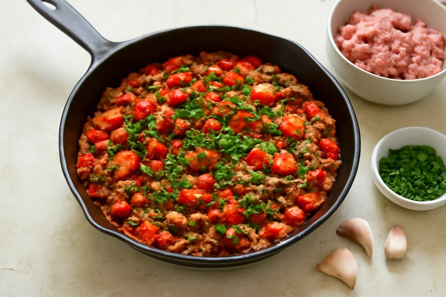 Mâncare de carne tocată cu legume la tigaie – rețeta rapidă și simplă