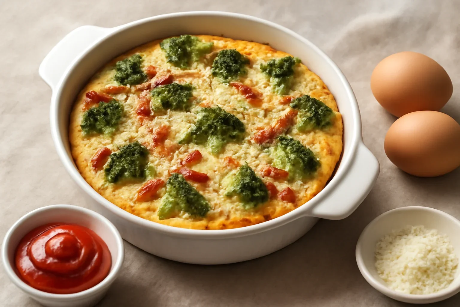 Broccoli cu ouă, ketchup și mozzarella