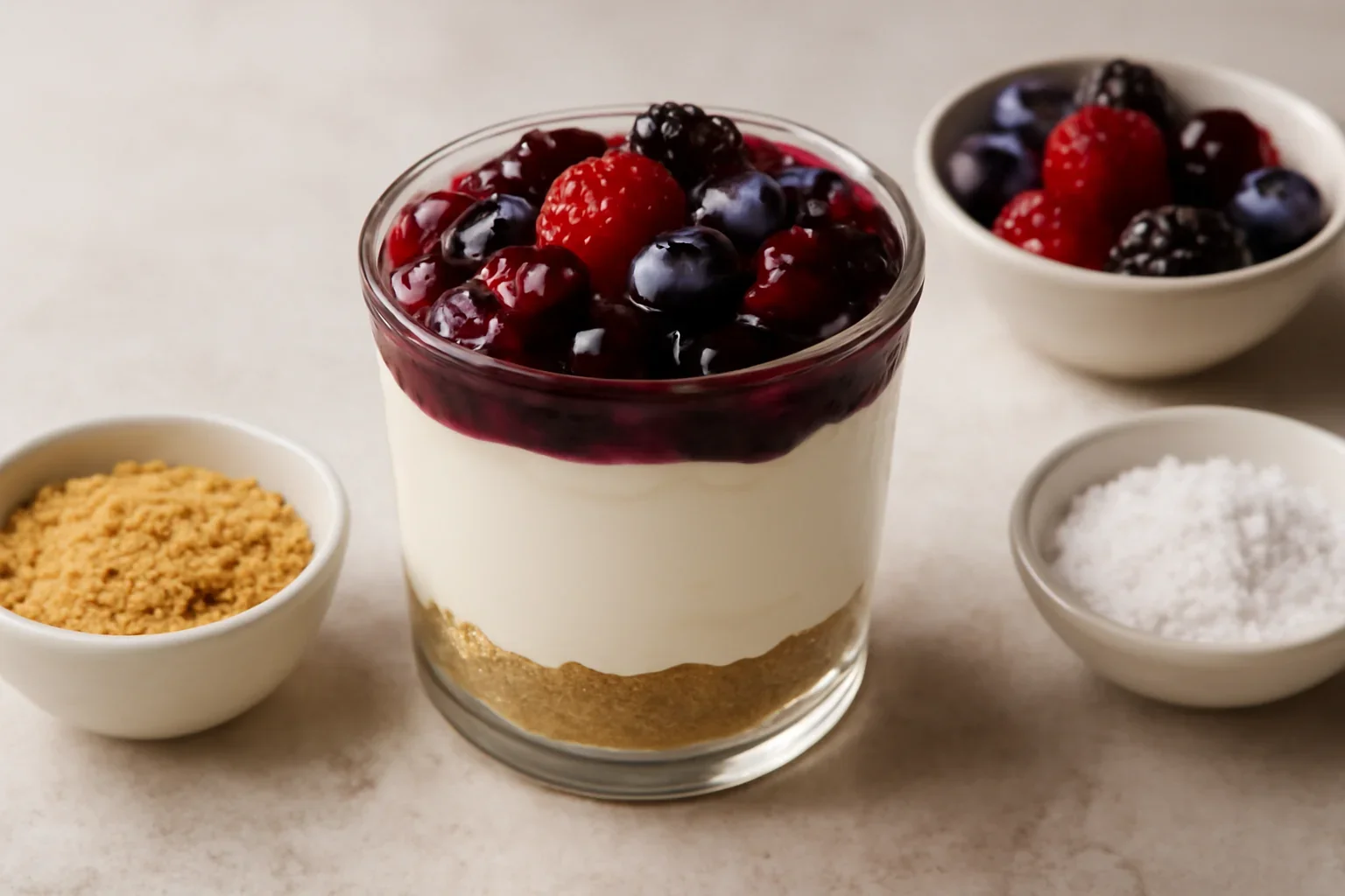 Cheesecake la pahar cu fructe de padure