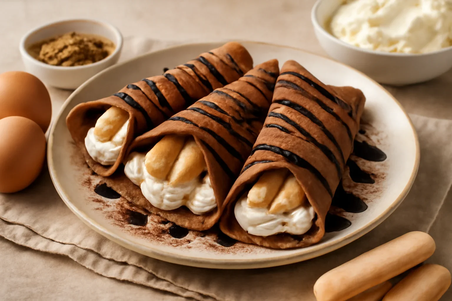 Clătite Tiramisu cu mascarpone, pișcoturi și ciocolată
