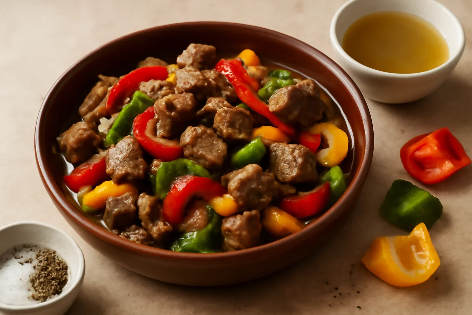 Carne de miel cu trei tipuri de ardei