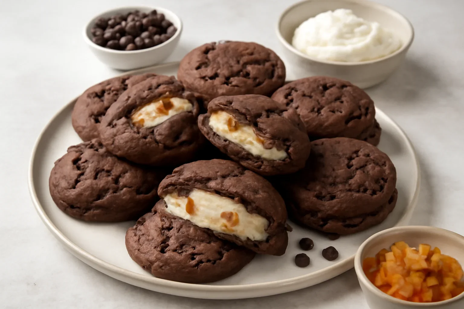 Cheesecake brownie cookies cu ciocolată – rețeta de biscuiți umpluți cu cremă de brânză