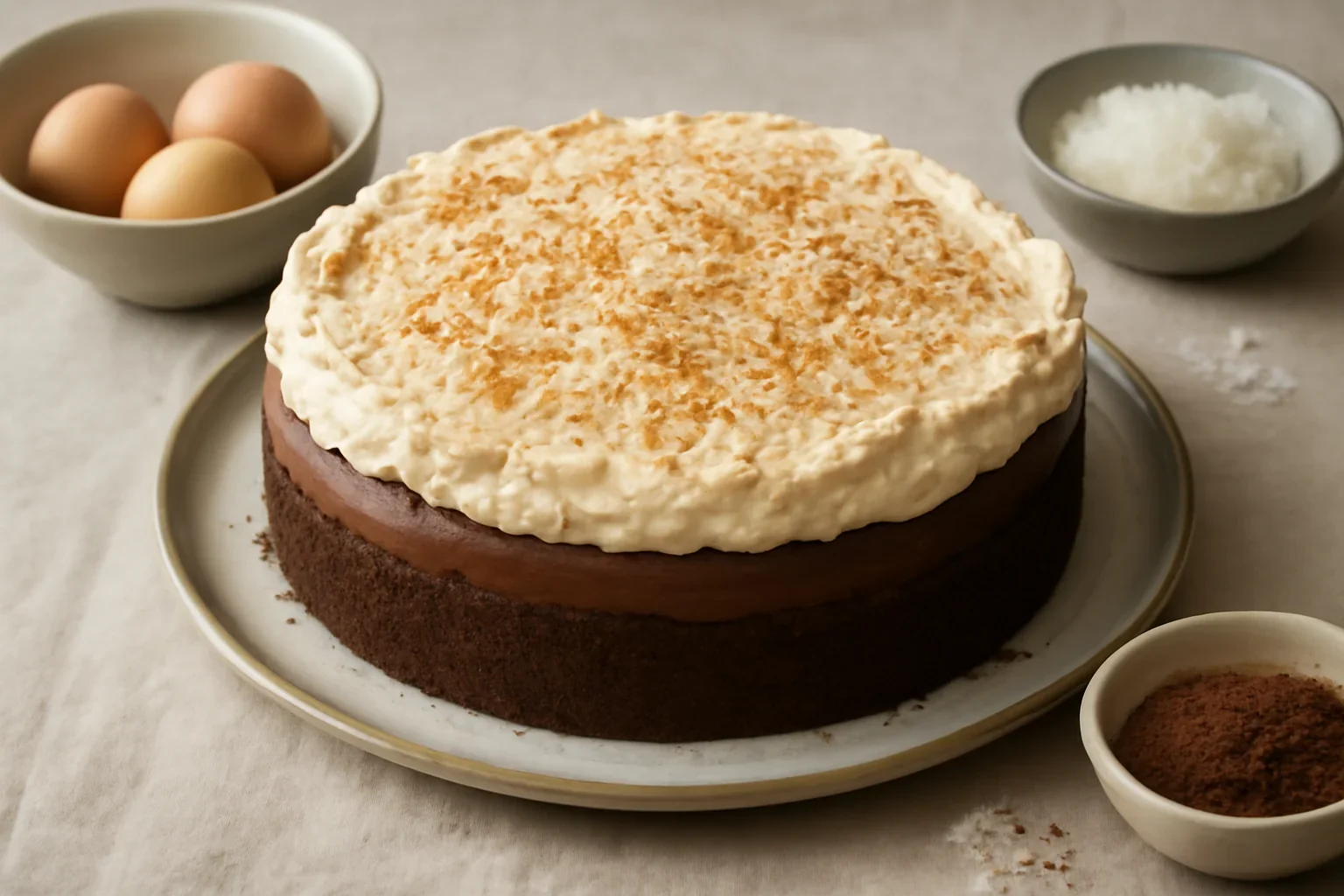 Tort de ciocolata cu cocos si bezea