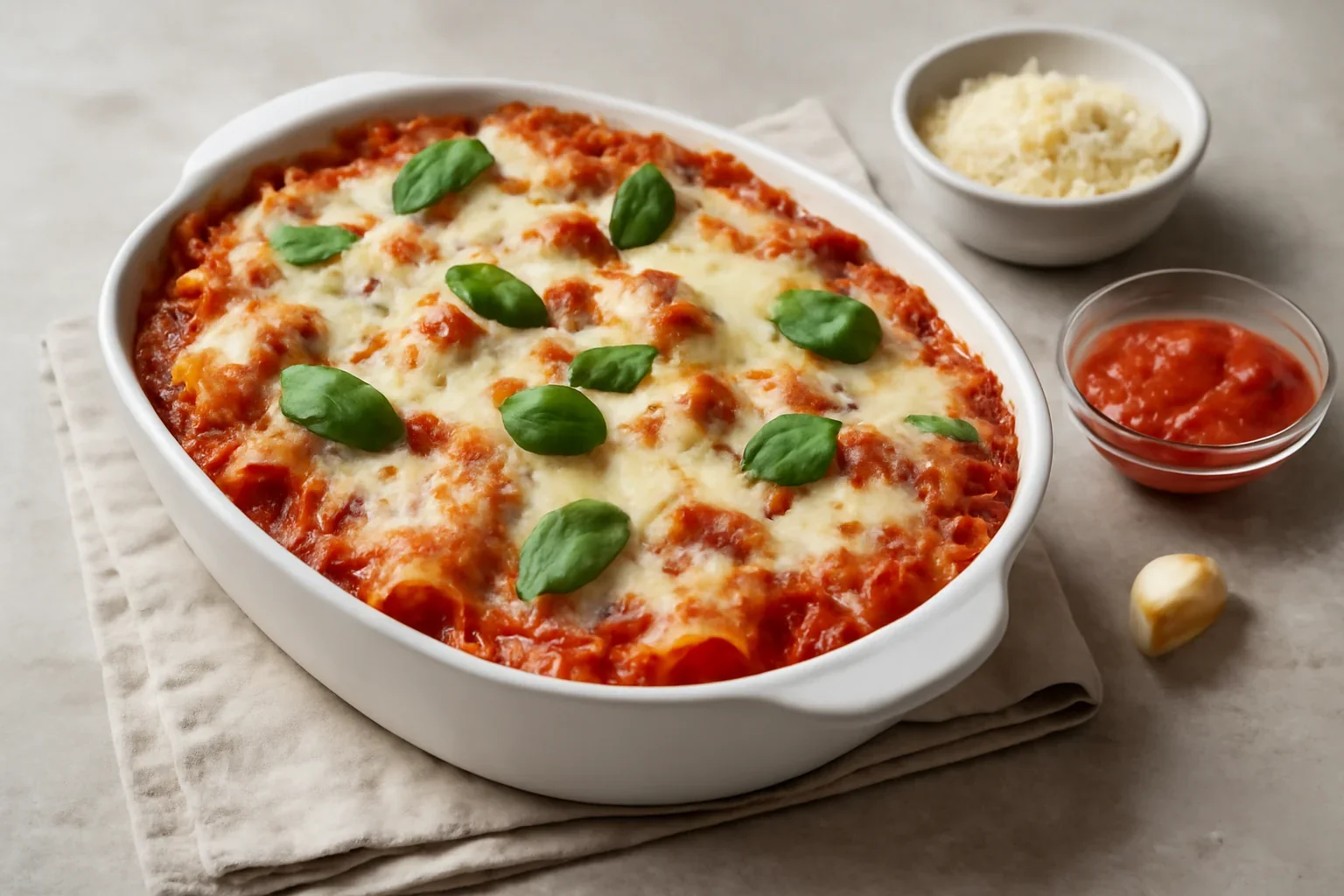 Paste la cuptor cu sos de rosii si mozzarella