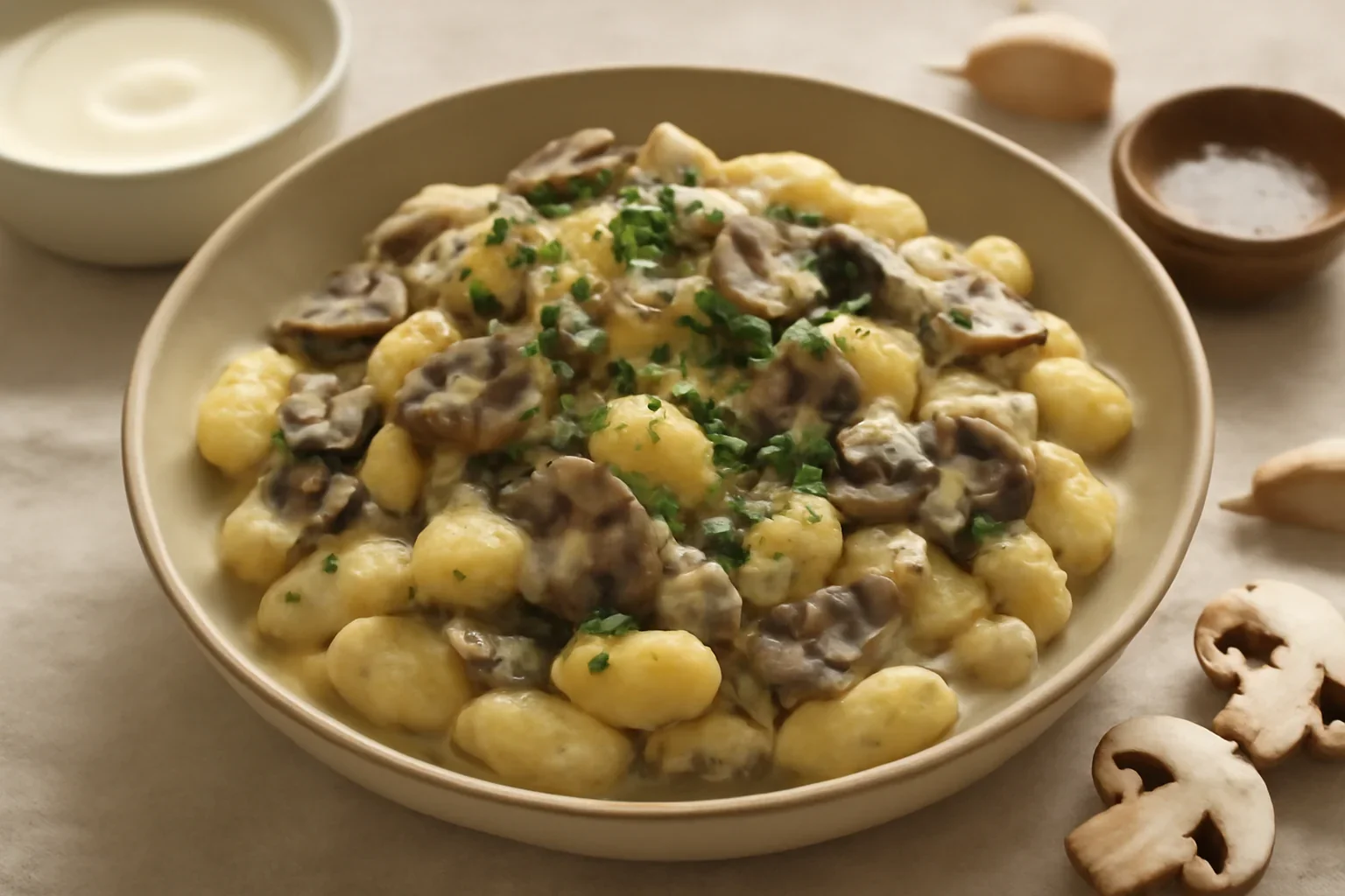 Gnocchi cu ciuperci si smantana de soia