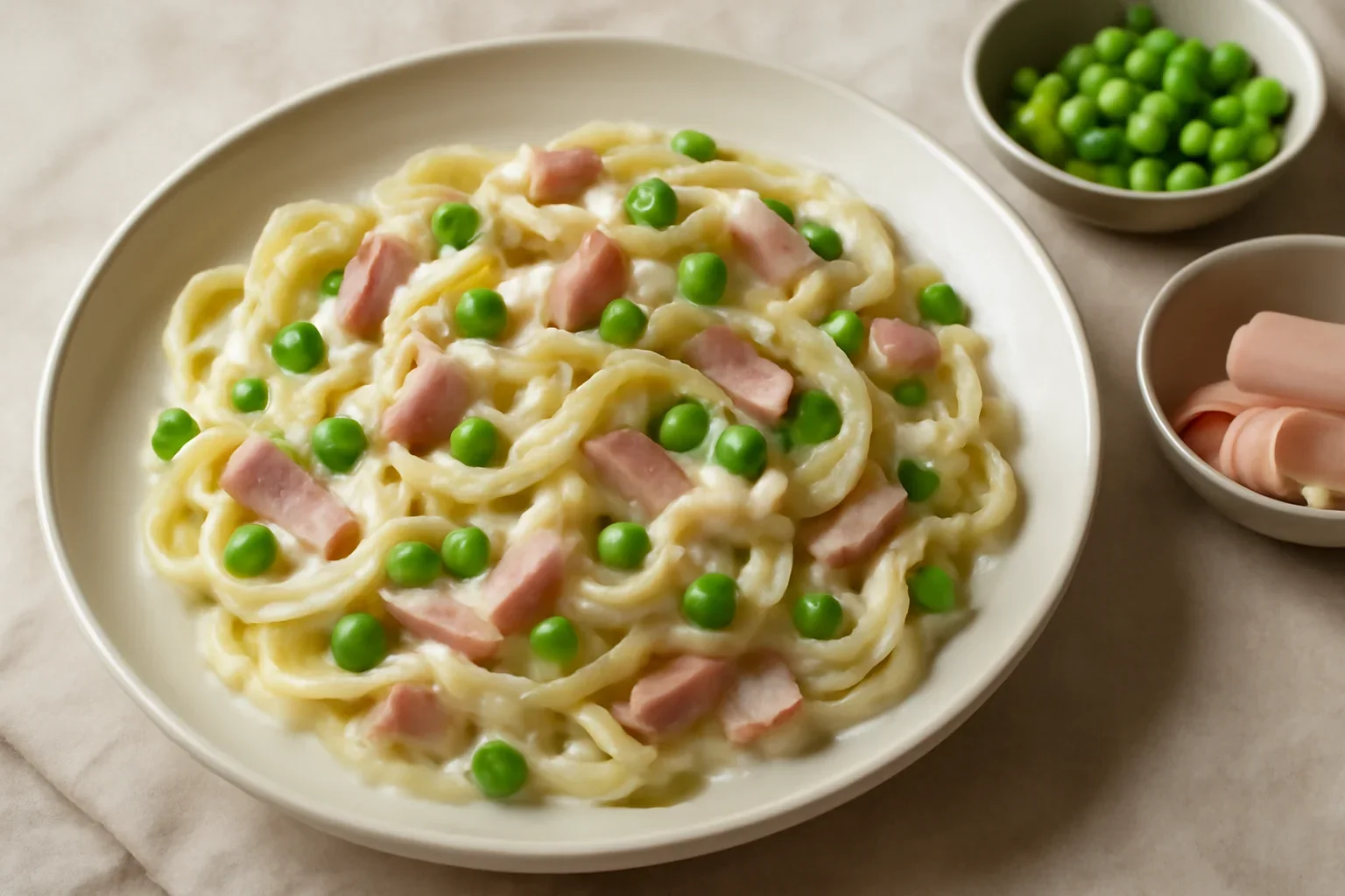Tagliatelle cu sunca si mazare