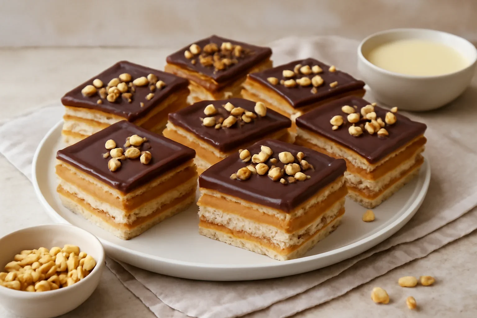 Prăjitură Snickers cu foi de napolitană